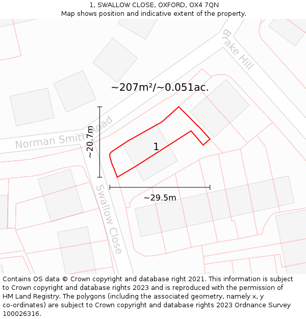 1, SWALLOW CLOSE, OXFORD, OX4 7QN: Plot and title map