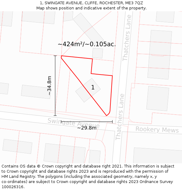 1, SWINGATE AVENUE, CLIFFE, ROCHESTER, ME3 7QZ: Plot and title map