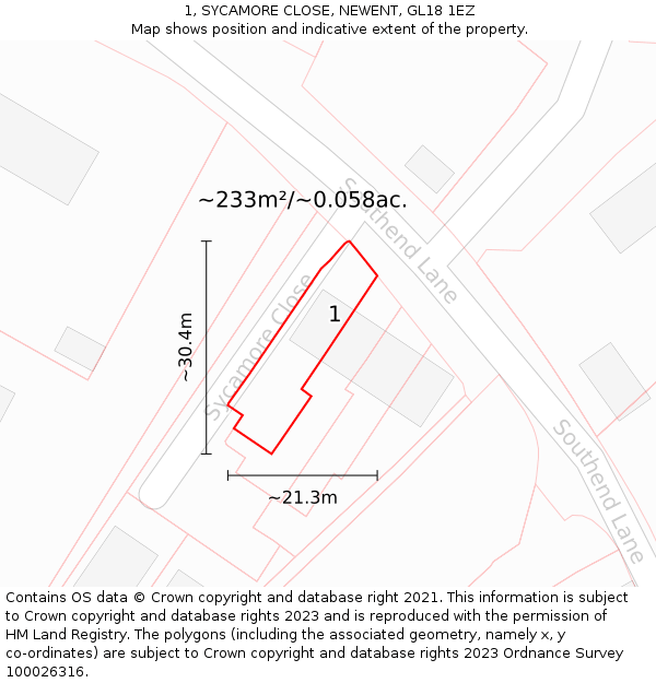 1, SYCAMORE CLOSE, NEWENT, GL18 1EZ: Plot and title map