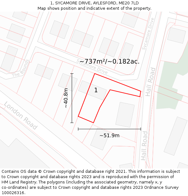 1, SYCAMORE DRIVE, AYLESFORD, ME20 7LD: Plot and title map