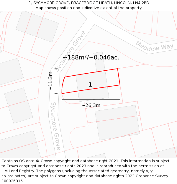 1, SYCAMORE GROVE, BRACEBRIDGE HEATH, LINCOLN, LN4 2RD: Plot and title map