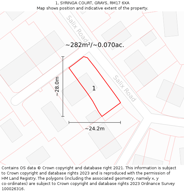 1, SYRINGA COURT, GRAYS, RM17 6XA: Plot and title map