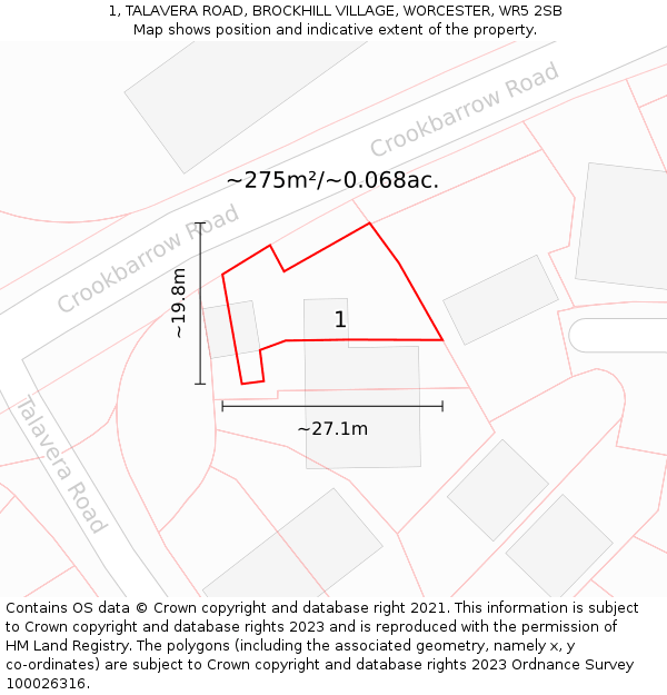 1, TALAVERA ROAD, BROCKHILL VILLAGE, WORCESTER, WR5 2SB: Plot and title map