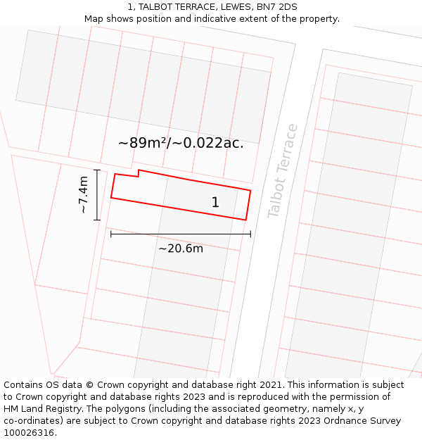 1, TALBOT TERRACE, LEWES, BN7 2DS: Plot and title map