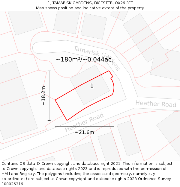 1, TAMARISK GARDENS, BICESTER, OX26 3FT: Plot and title map