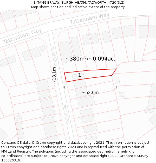 1, TANGIER WAY, BURGH HEATH, TADWORTH, KT20 5LZ: Plot and title map