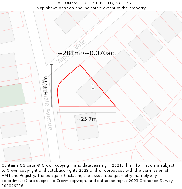 1, TAPTON VALE, CHESTERFIELD, S41 0SY: Plot and title map