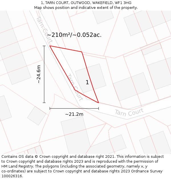 1, TARN COURT, OUTWOOD, WAKEFIELD, WF1 3HG: Plot and title map