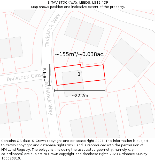 1, TAVISTOCK WAY, LEEDS, LS12 4DR: Plot and title map