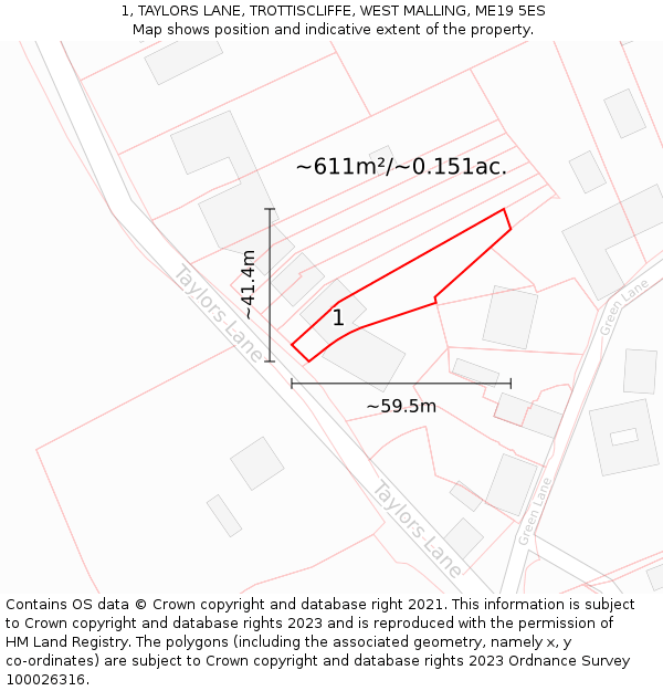 1, TAYLORS LANE, TROTTISCLIFFE, WEST MALLING, ME19 5ES: Plot and title map