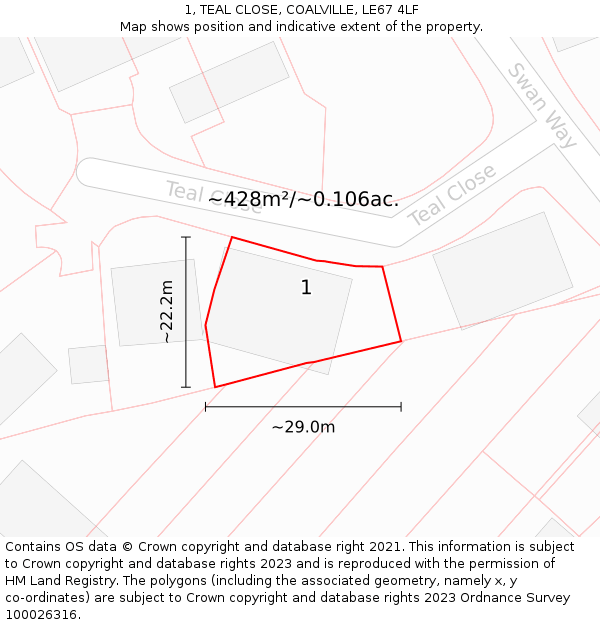 1, TEAL CLOSE, COALVILLE, LE67 4LF: Plot and title map