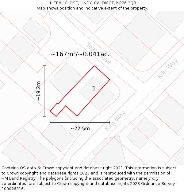 1, TEAL CLOSE, UNDY, CALDICOT, NP26 3QB: Plot and title map