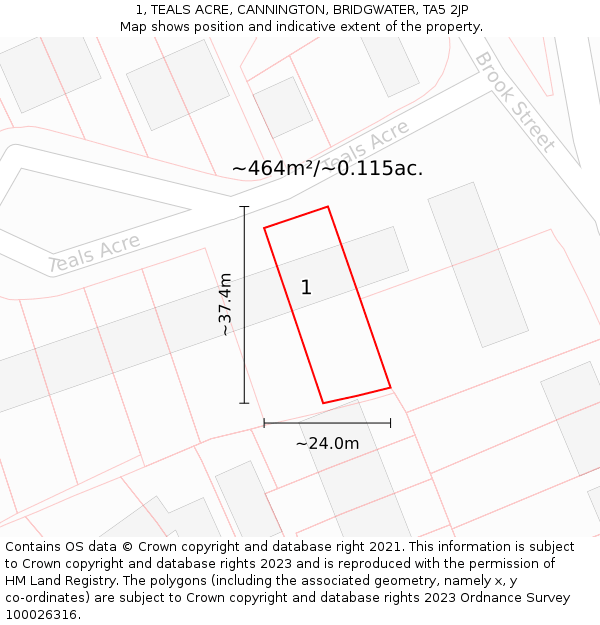 1, TEALS ACRE, CANNINGTON, BRIDGWATER, TA5 2JP: Plot and title map