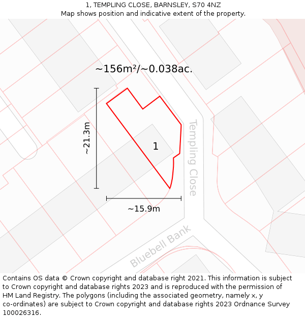 1, TEMPLING CLOSE, BARNSLEY, S70 4NZ: Plot and title map