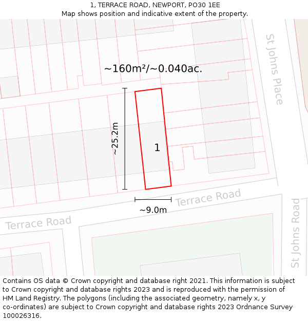 1, TERRACE ROAD, NEWPORT, PO30 1EE: Plot and title map