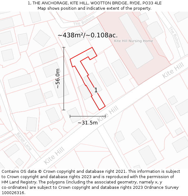 1, THE ANCHORAGE, KITE HILL, WOOTTON BRIDGE, RYDE, PO33 4LE: Plot and title map