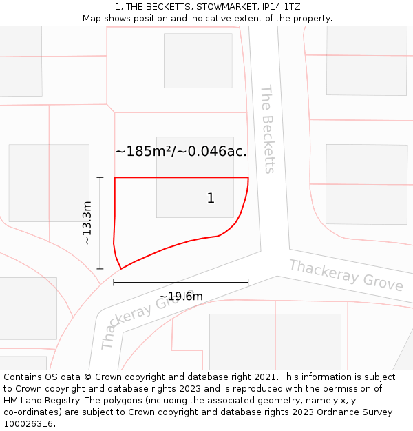 1, THE BECKETTS, STOWMARKET, IP14 1TZ: Plot and title map