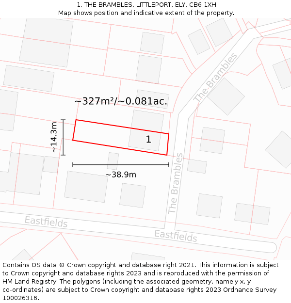 1, THE BRAMBLES, LITTLEPORT, ELY, CB6 1XH: Plot and title map