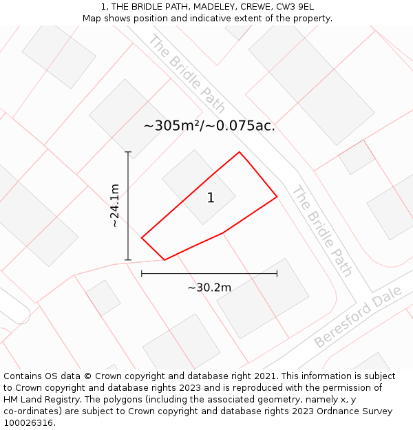 1, THE BRIDLE PATH, MADELEY, CREWE, CW3 9EL: Plot and title map