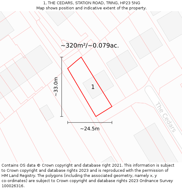 1, THE CEDARS, STATION ROAD, TRING, HP23 5NG: Plot and title map