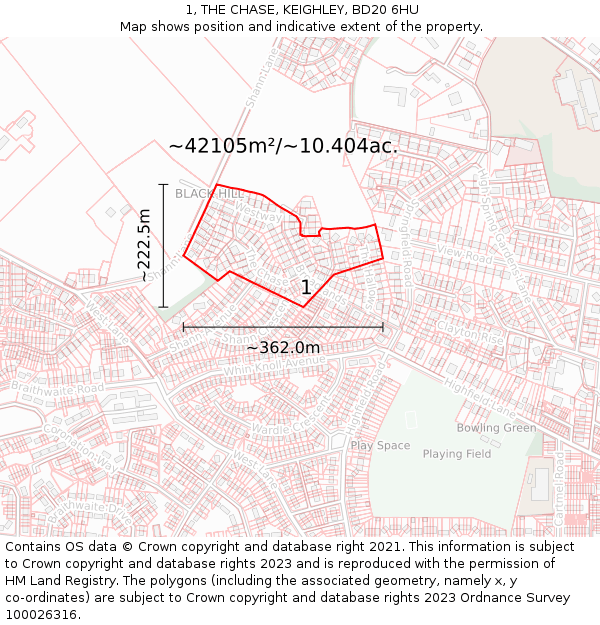 1, THE CHASE, KEIGHLEY, BD20 6HU: Plot and title map