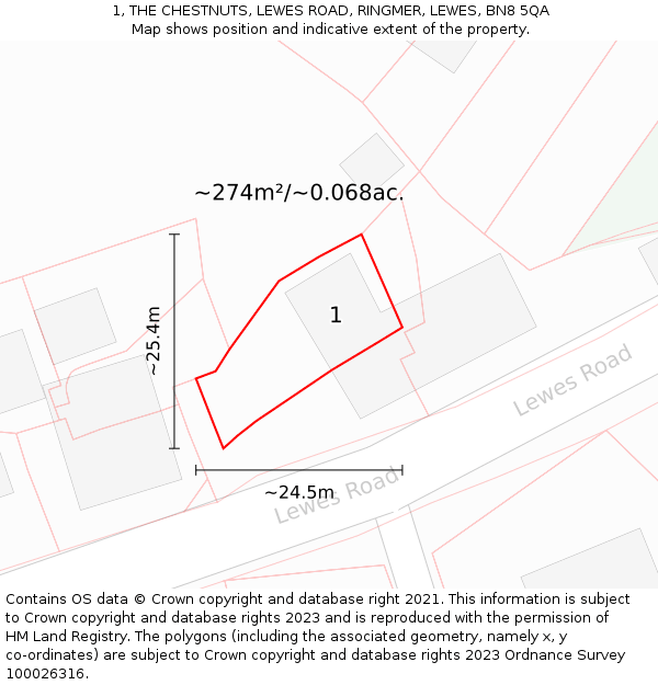 1, THE CHESTNUTS, LEWES ROAD, RINGMER, LEWES, BN8 5QA: Plot and title map