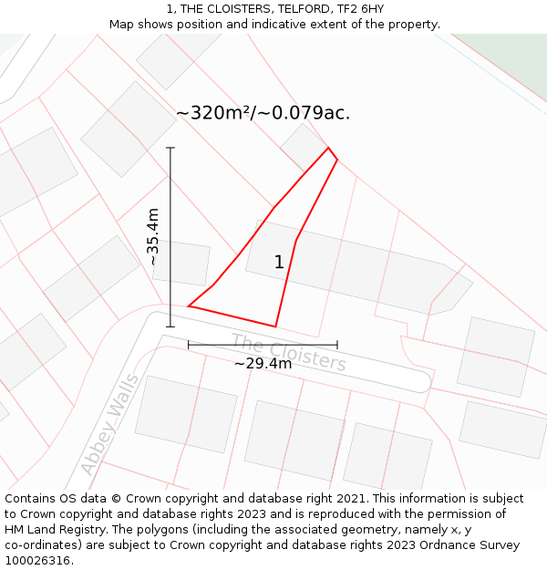 1, THE CLOISTERS, TELFORD, TF2 6HY: Plot and title map