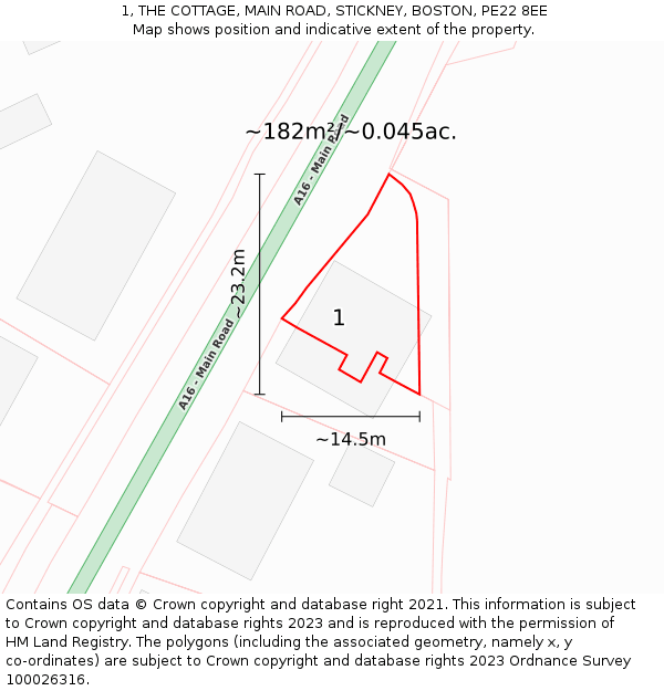 1, THE COTTAGE, MAIN ROAD, STICKNEY, BOSTON, PE22 8EE: Plot and title map