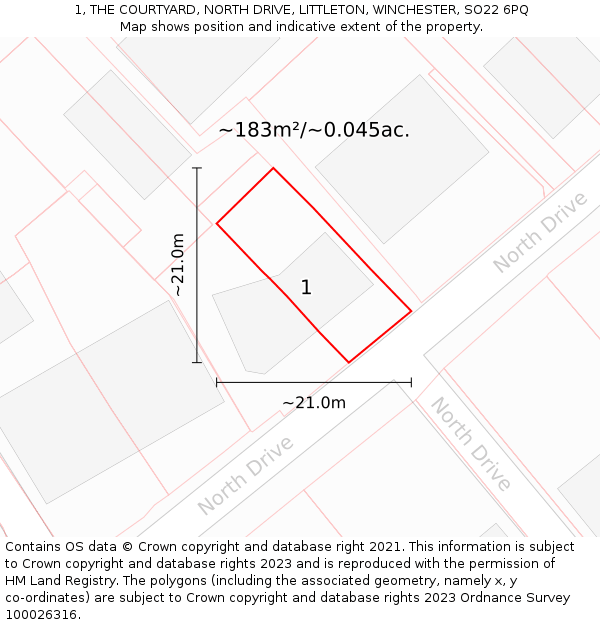 1, THE COURTYARD, NORTH DRIVE, LITTLETON, WINCHESTER, SO22 6PQ: Plot and title map