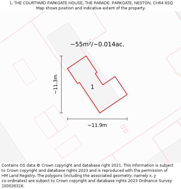 1, THE COURTYARD PARKGATE HOUSE, THE PARADE, PARKGATE, NESTON, CH64 6SQ: Plot and title map