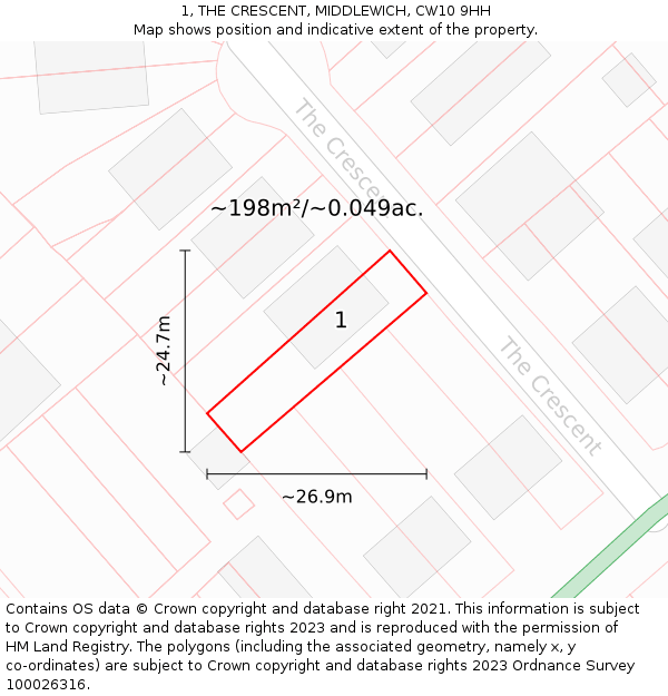 1, THE CRESCENT, MIDDLEWICH, CW10 9HH: Plot and title map