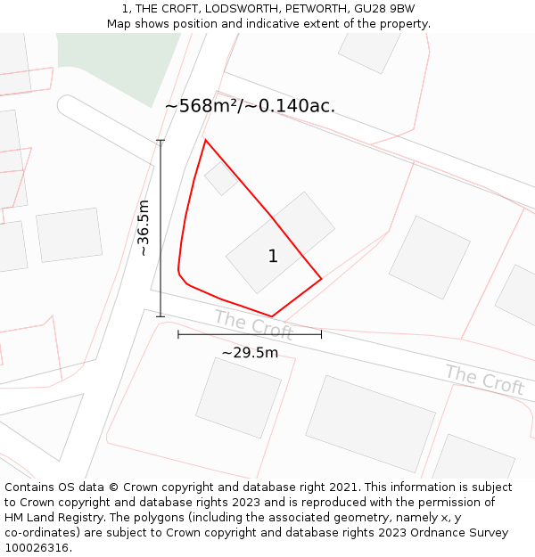 1, THE CROFT, LODSWORTH, PETWORTH, GU28 9BW: Plot and title map