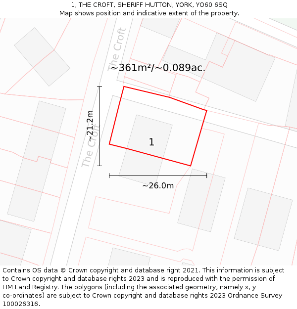 1, THE CROFT, SHERIFF HUTTON, YORK, YO60 6SQ: Plot and title map