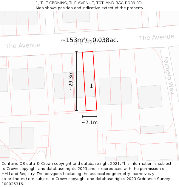 1, THE CRONINS, THE AVENUE, TOTLAND BAY, PO39 0DL: Plot and title map