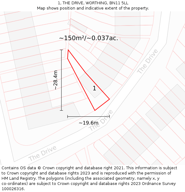 1, THE DRIVE, WORTHING, BN11 5LL: Plot and title map