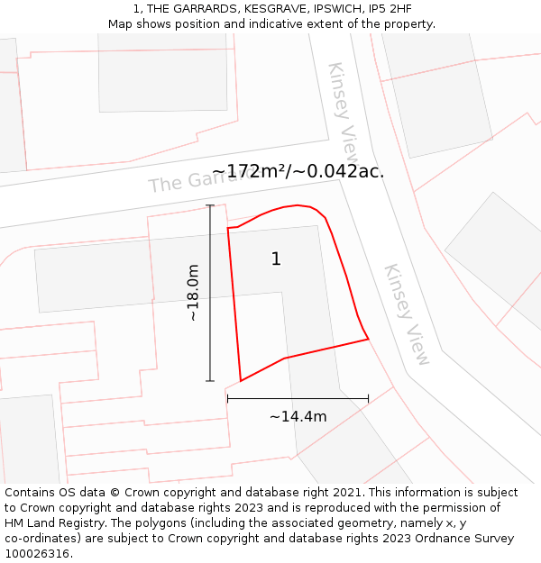 1, THE GARRARDS, KESGRAVE, IPSWICH, IP5 2HF: Plot and title map