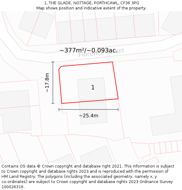 1, THE GLADE, NOTTAGE, PORTHCAWL, CF36 3PG: Plot and title map