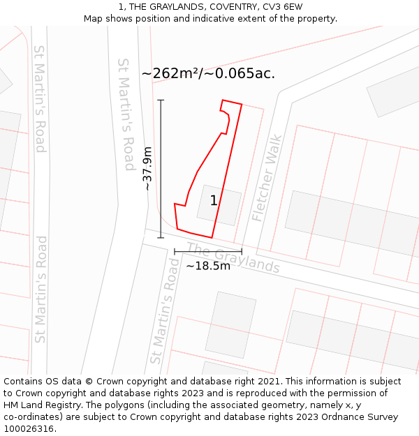 1, THE GRAYLANDS, COVENTRY, CV3 6EW: Plot and title map