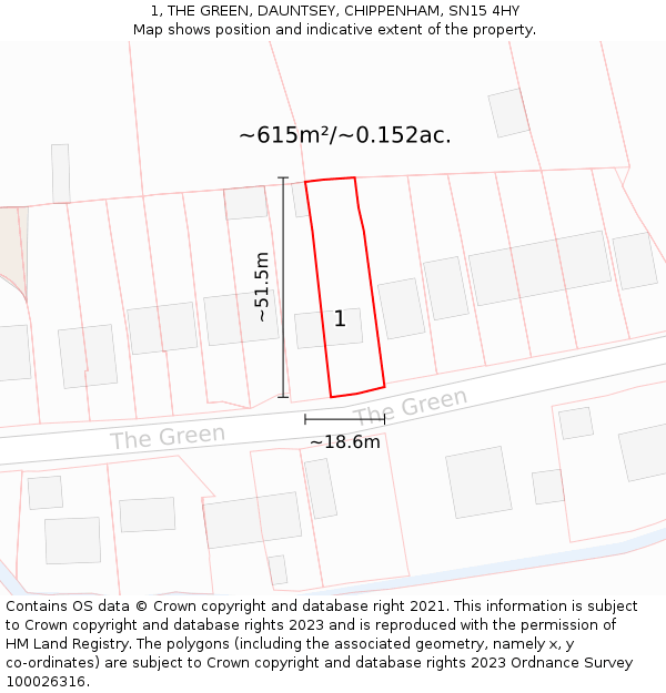 1, THE GREEN, DAUNTSEY, CHIPPENHAM, SN15 4HY: Plot and title map