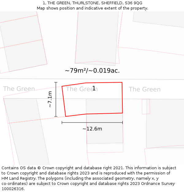 1, THE GREEN, THURLSTONE, SHEFFIELD, S36 9QG: Plot and title map