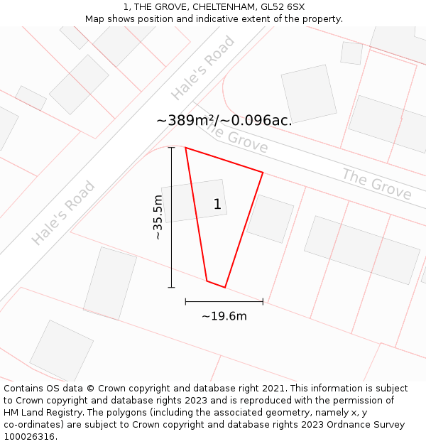 1, THE GROVE, CHELTENHAM, GL52 6SX: Plot and title map