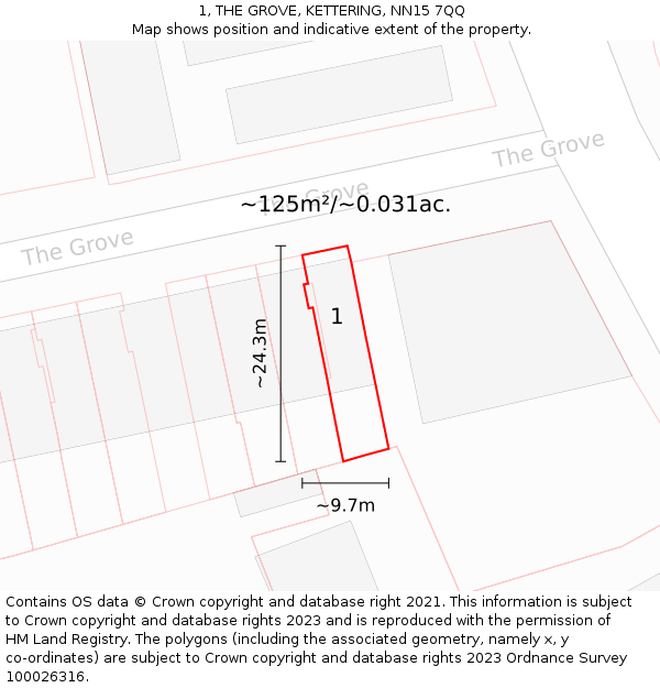 1, THE GROVE, KETTERING, NN15 7QQ: Plot and title map