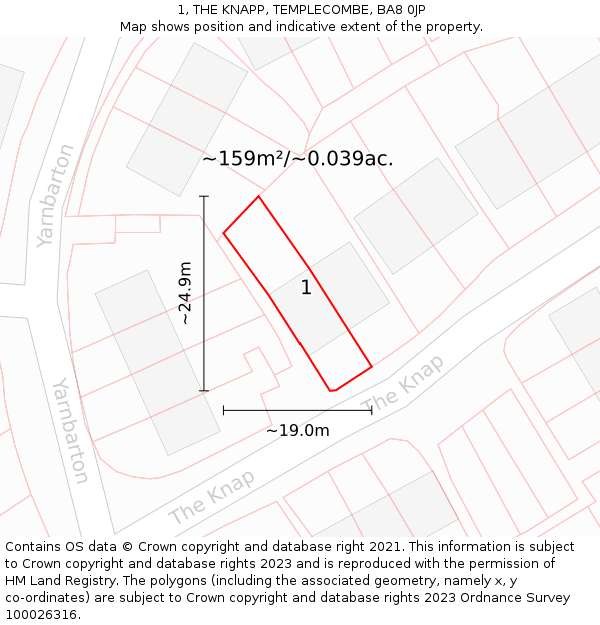 1, THE KNAPP, TEMPLECOMBE, BA8 0JP: Plot and title map