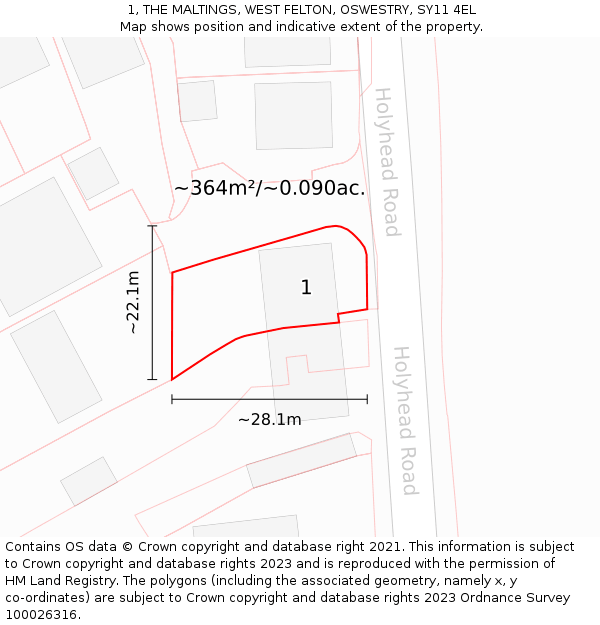 1, THE MALTINGS, WEST FELTON, OSWESTRY, SY11 4EL: Plot and title map