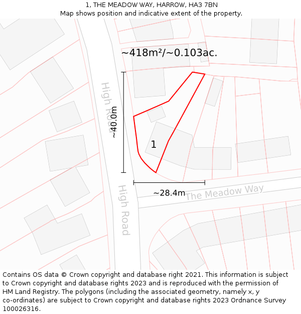 1, THE MEADOW WAY, HARROW, HA3 7BN: Plot and title map