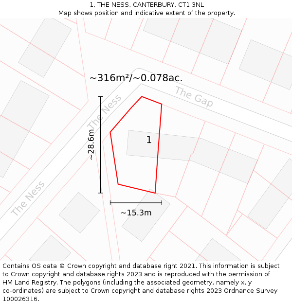 1, THE NESS, CANTERBURY, CT1 3NL: Plot and title map