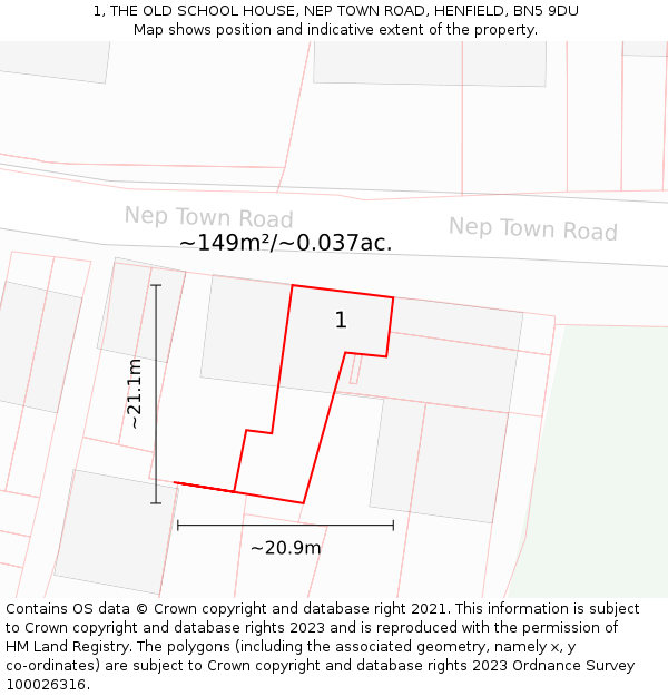 1, THE OLD SCHOOL HOUSE, NEP TOWN ROAD, HENFIELD, BN5 9DU: Plot and title map