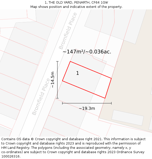 1, THE OLD YARD, PENARTH, CF64 1GW: Plot and title map