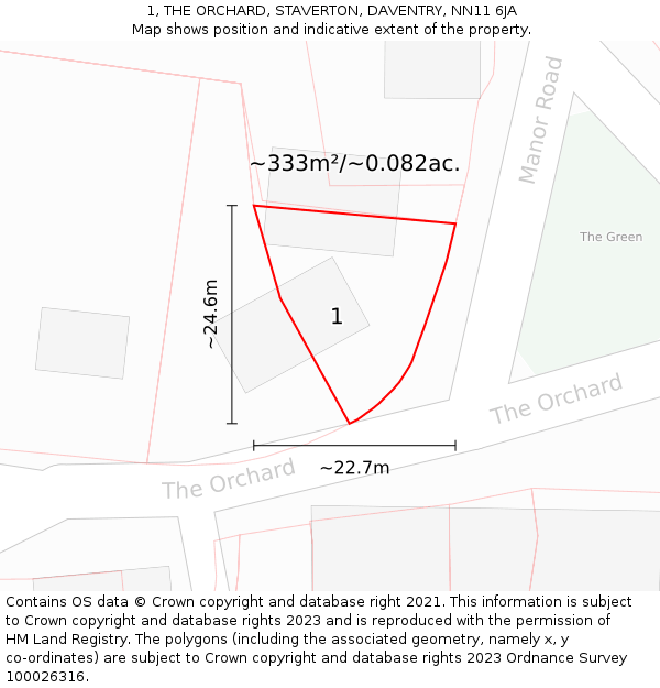 1, THE ORCHARD, STAVERTON, DAVENTRY, NN11 6JA: Plot and title map