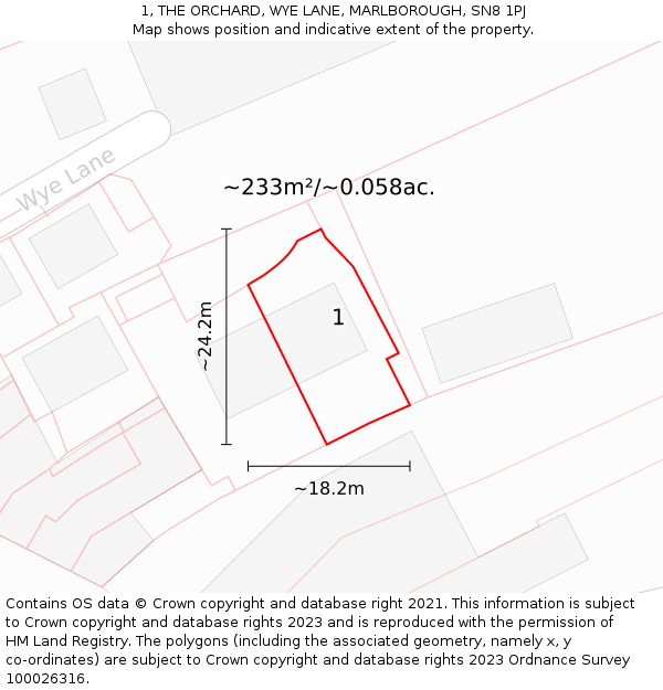 1, THE ORCHARD, WYE LANE, MARLBOROUGH, SN8 1PJ: Plot and title map